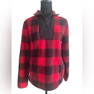 Old Navy Red Black Buffalo Plaid Sherpa Fleece Half Zip Pullover Cozy Size Small